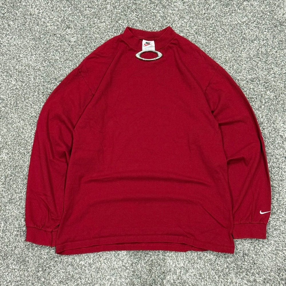 Vintage 90s Nike Made in USA Red Long Sleeve Mock Neck Shirt‎ Mens Large